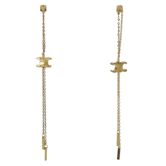 Celine Triomphe Lariat Earrings, Gold Plated, Approx. 6.6g, Women's, S162125383 - Picture 1 of 7